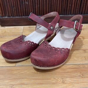 Dansko Red Leather Mules with Strap